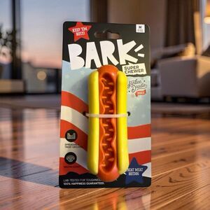 New Bark Box Treat Meat Hotdog Super Chewer Durable Dental Dog Toy